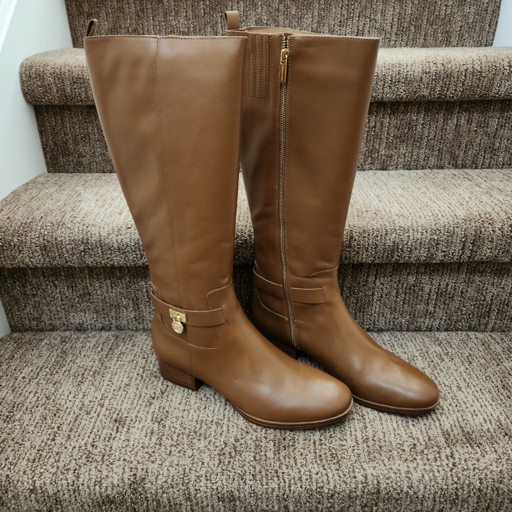 MICHAEL KORS Ryan Leather Brown Riding Knee Boots